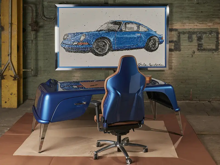 Blue Porsche office setup 